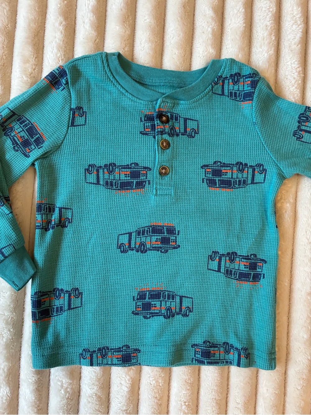 Carter’s 12M Fire Truck Outfit Set Thermal Shirt Navy Joggers Toddler - Picture 3 of 8
